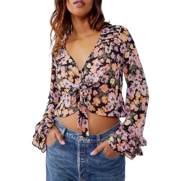 Free People Cottage Fairycore Maybel Floral Crop Blouse Femme Size XS-Small* - Picture 5 of 13